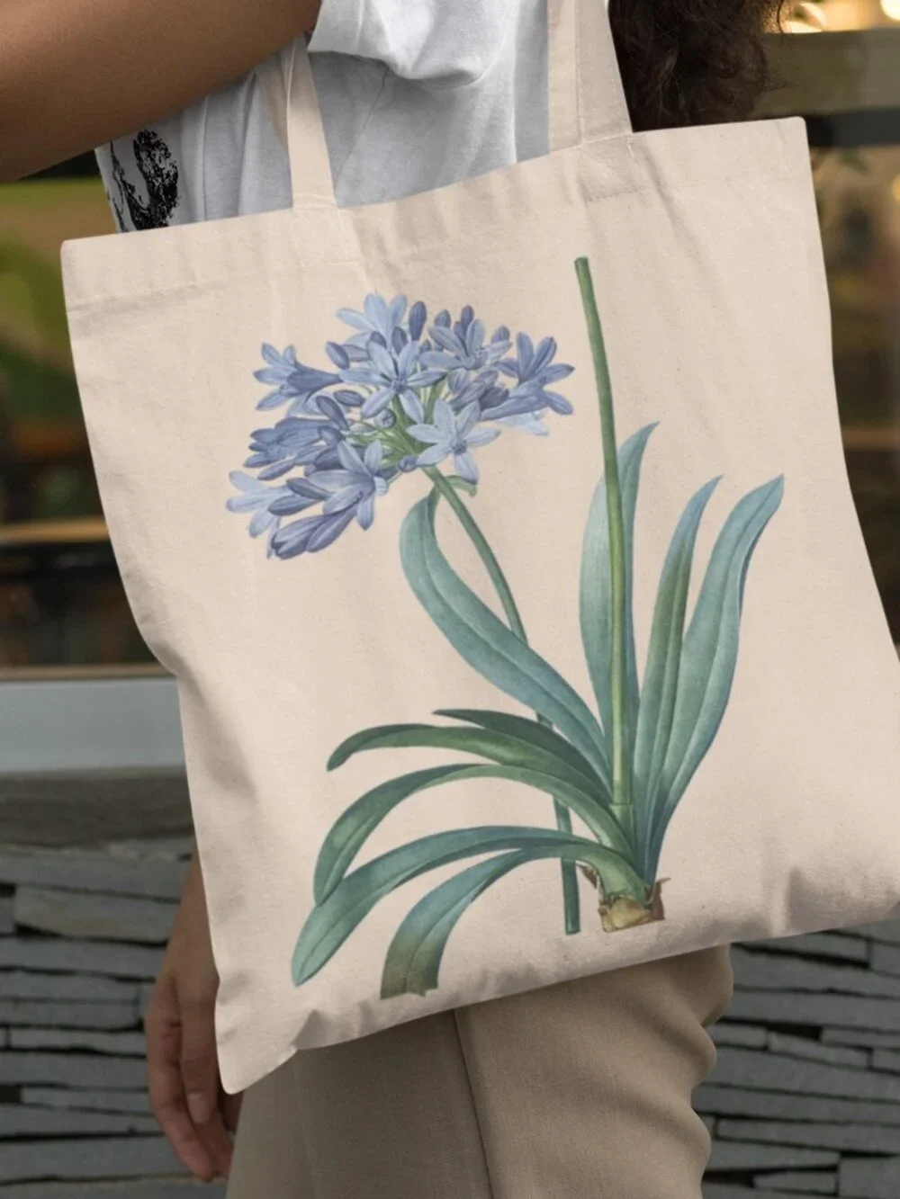 Lily Of The Nile Vintage Floral Print Graphic Canvas Tote Bag